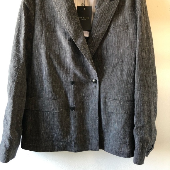 Ted Baker Black Naver-Fine Striped Linen Double-Breasted Blazer 4 40 - Picture 10 of 16